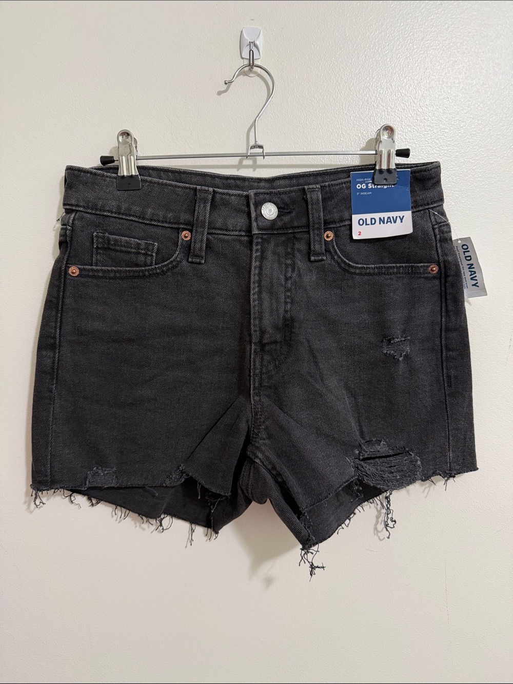 NWT Old Navy Black High Rise OG Straight 3” Jean Denim Shorts Womens 2